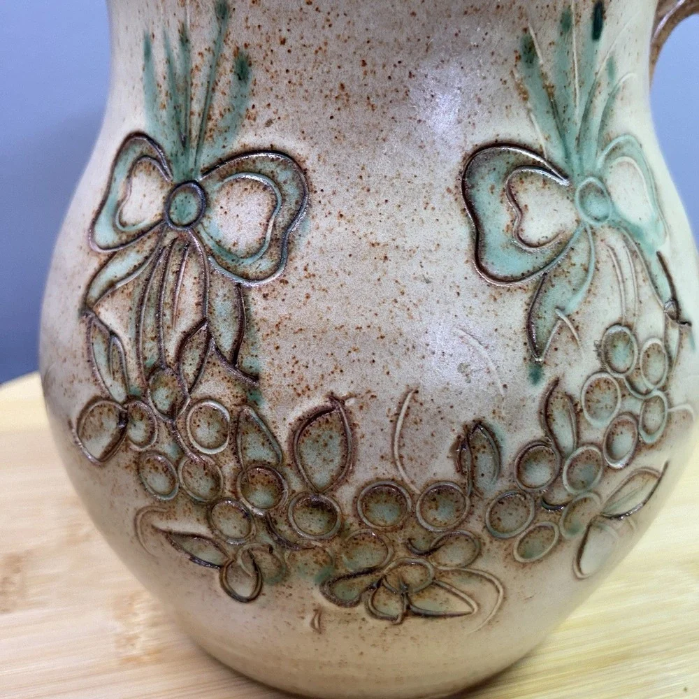 Vintage Rustic Pottery Pitcher‎ Vase Brown Tan Earth Tones Rustic Home Interiors